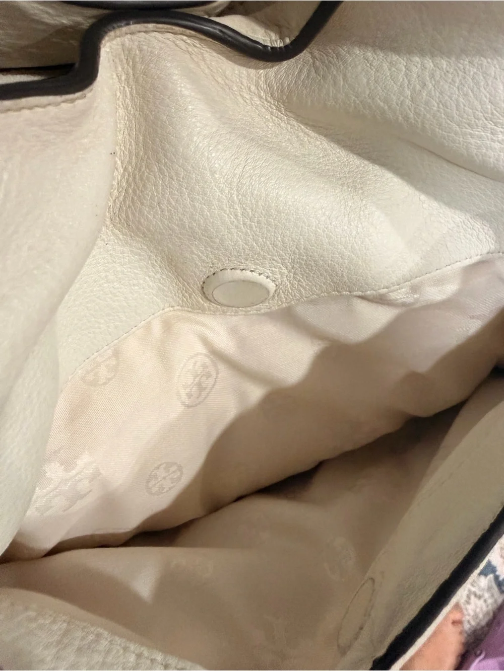 Tory Burch Ivory Pebbled Leather Logo Tote
